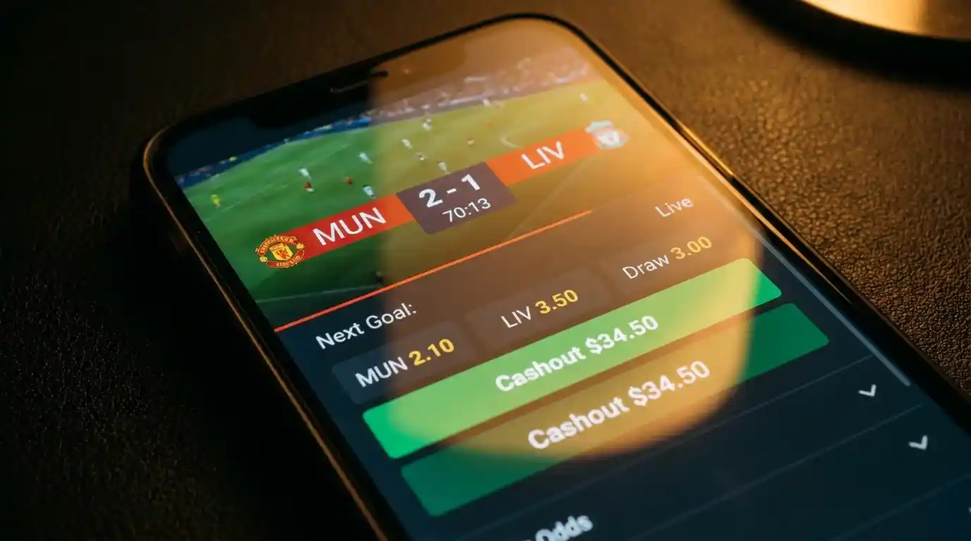 Cashout bei Fussball-Sportwetten Schweiz – vorzeitige Auszahlung auf Smartphone-Display