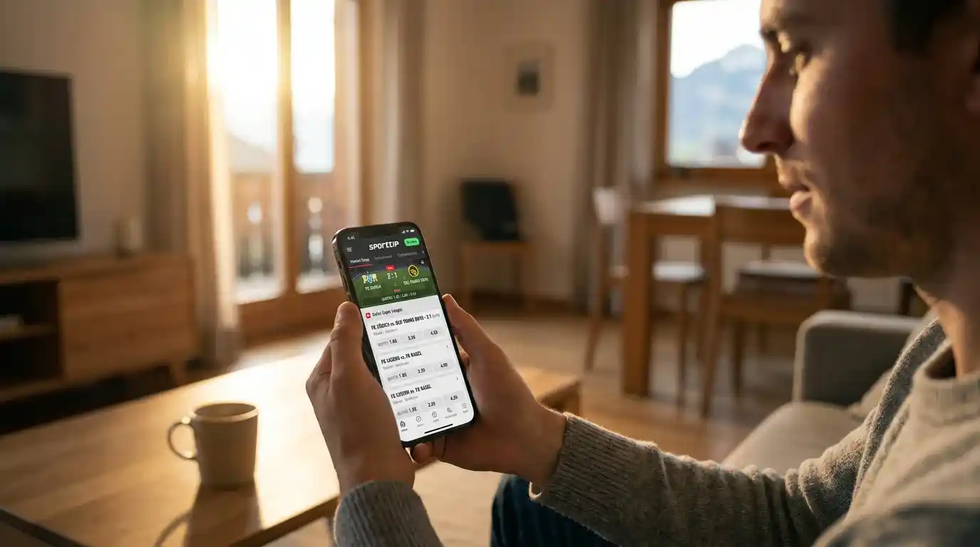 Sporttip App Schweiz 2026 — offizielle Wett-App von Swisslos auf Smartphone mit Livewetten-Funktion